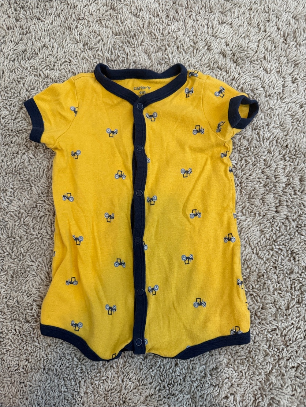 Carter's Yellow Romper with Navy Trim and Tractor Print